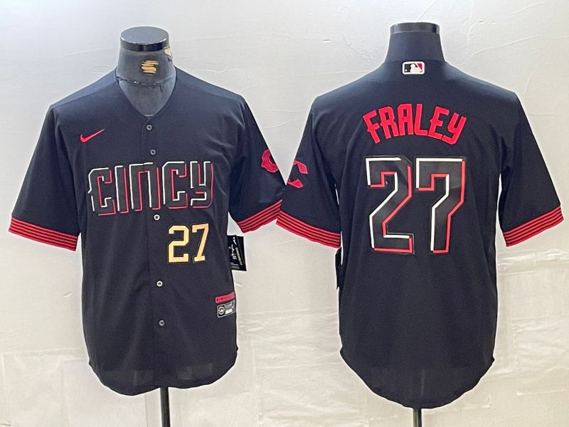 Men Cincinnati Reds #27 Fraley Black City Edition Nike 2024 MLB Jersey style 2